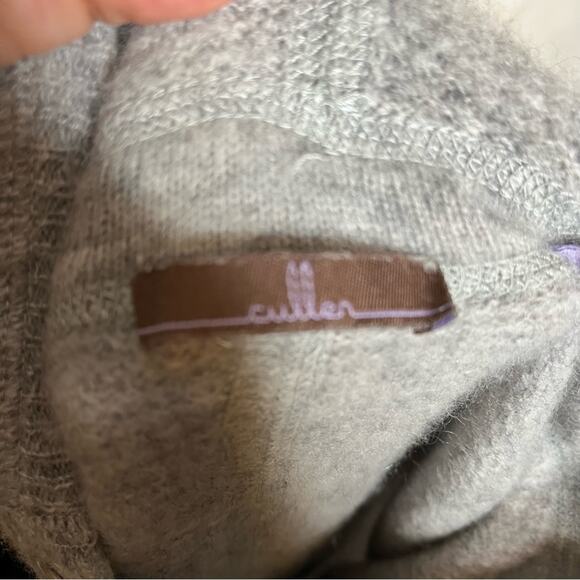 CULLEN gray waffle textured cashmere hooded lace up sweater size small - Picture 7 of 9